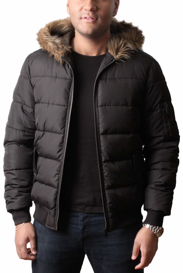 faux fur hood mens jacket