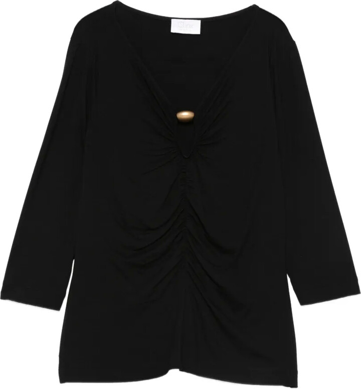 Clips V-neck gathered T-shirt