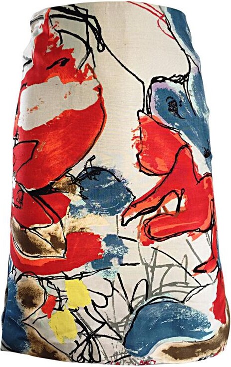 Christian Lacroix Vintage High Waisted Abstract 1990s Silk Mini Pencil Skirt
