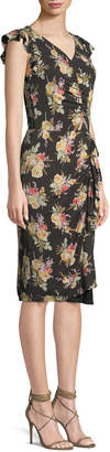 Rebecca Taylor Ruched Sleeveless Floral-Print Ruffle Dress
