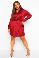 Thumbnail for your product : boohoo Plus Satin Belted Shirt Dress