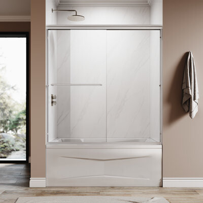 Elegant 60Tub 58.5-60“ W x 62” H Bypass Tub Door with 1/4“ (6mm) Tempered Glass and Double Sliding Doors