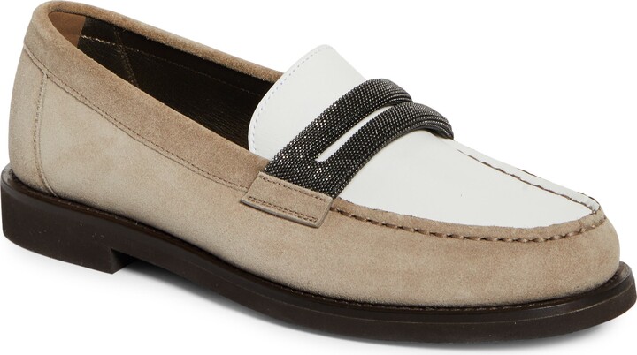 Brunello Cucinelli Monili Trim Mixed Media Penny Loafer