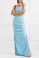 Thumbnail for your product : STAUD Parrot Cutout Ruched Crepe De Chine Maxi Dress - Blue