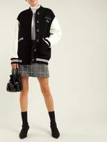 Thumbnail for your product : Miu Miu Leather Sleeve Wool Baseball Jacket - Womens - Black