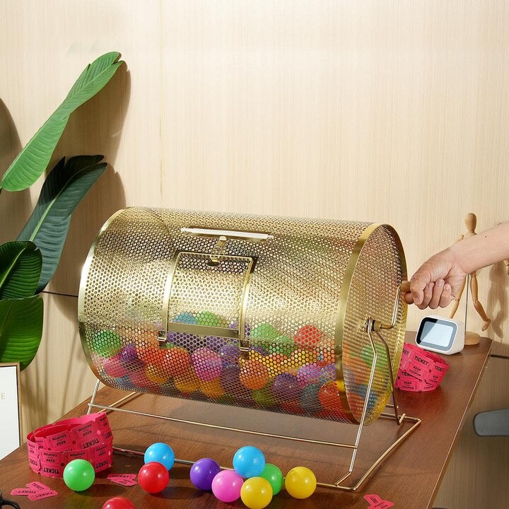 VEVOR Raffle Drum, Holds 10000 Tickets or 300 Ping Pong Balls, Metal Lottery Spinning Drawing with Wooden Turning Handle