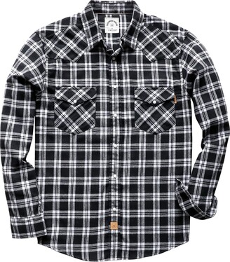 Dubinik® Mens Flannel Shirts Long Sleeve Pearl Snap Buttons Western Cowboy  Vintage Work Casual with Pockets Plaid Shirt Black White - ShopStyle
