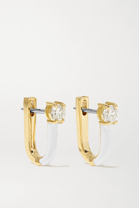 Melissa Kaye Aria U Huggie 18-karat Gold, Enamel And Diamond Earrings - one size