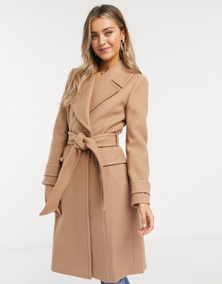 Forever New long wrap coat in camel