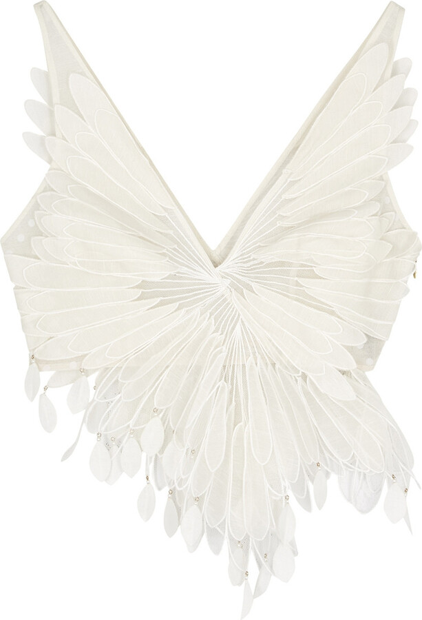 Zimmermann Rhythmic Ivory Appliquéd Tulle top