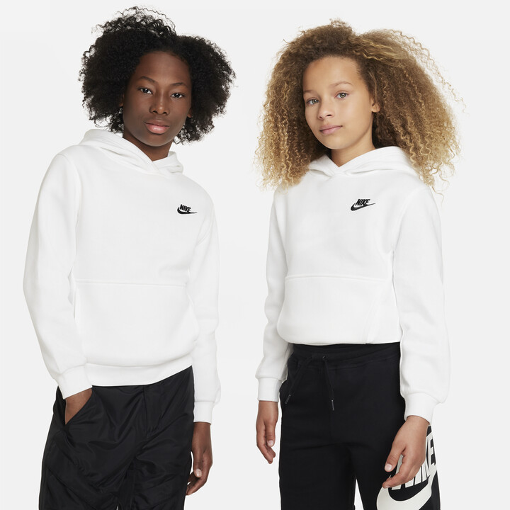 Nike Sportswear Club Fleece Big Kids' Pullover Hoodie in White | FD3000-100