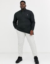 Thumbnail for your product : Polo Ralph Lauren Ralph Lauren Big & Tall long sleeve player logo classic fit basic mesh polo in black marl heather