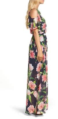 Eliza J Floral Cold-Shoulder Maxi Dress