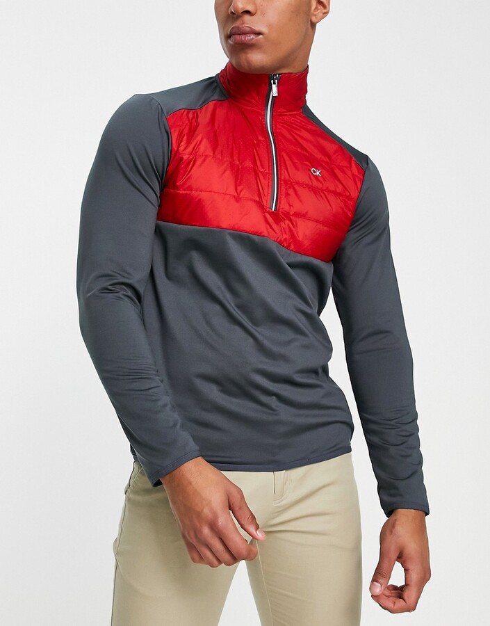 Calvin Klein Golf Lake half zip over head jacket in grey and red - ShopStyle