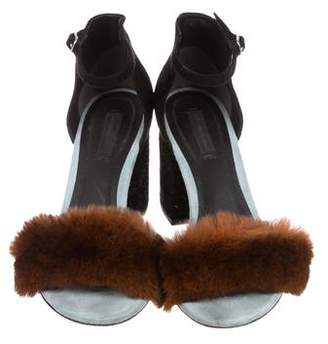 Alexander Wang Fox Fur-Trimmed Ankle Strap Sandals