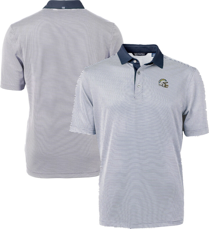 Men's Cutter & Buck Navy Los Angeles Chargers Big & Tall Virtue Eco Pique Micro Stripe Recycled Polo
