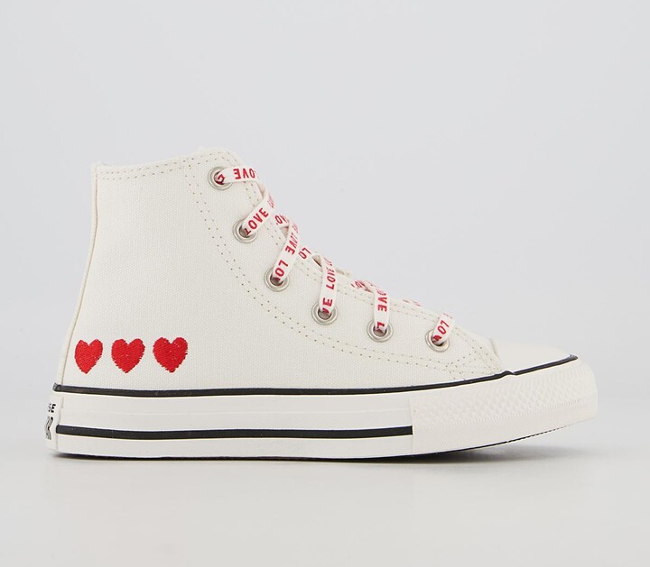 Converse Hi Youth Trainers Vintage White University Red Black Heart -  ShopStyle