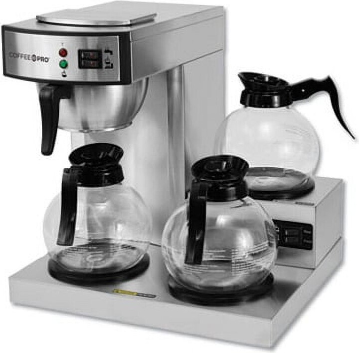 CoffeePro Coffee Pro 3-Burner Commercial Coffee Brewer - 2.32 quart - 36 Cup(s) - Multi-serve - Silver - Glass Body