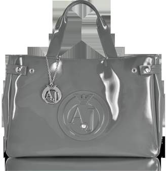Armani Jeans Large Gray Faux Patent Leather Tote Bag