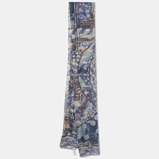 Christian Dior Blue Floral Printed Silk Scarf