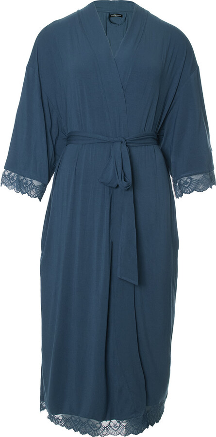 Pretty You Green / Blue Bamboo Lace Kimono Robe In Teal