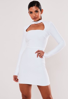 Missguided Premium White Bandage High Neck Cut Out Mini Dress
