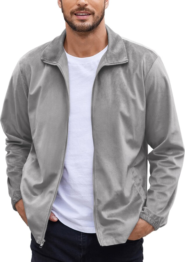 COOFANDY Men's Lightweight Velour Shirt Jacket Casual Long Sleeve Full