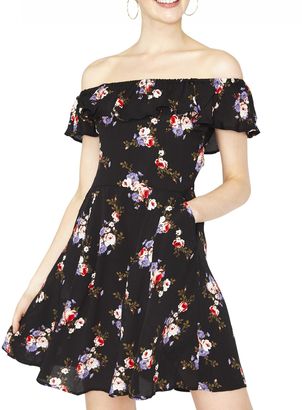 Miss Selfridge Black Floral Bardot Dress