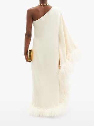 Taller Marmo Ubud One-shoulder Feather-trimmed Crepe Midi Dress - Ivory