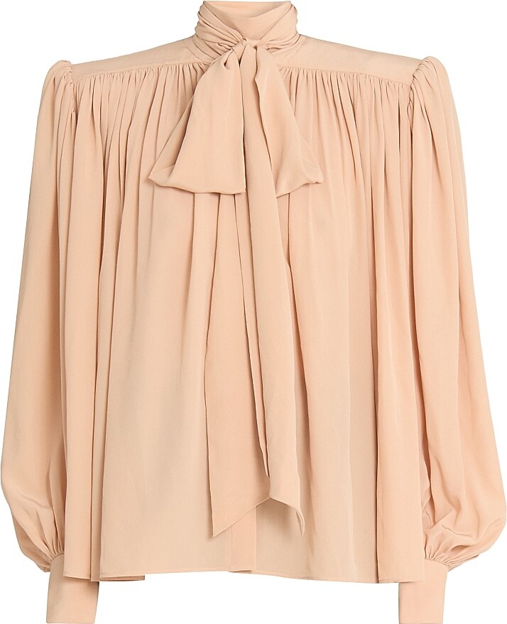 Chloé Women's Tieneck Silk Blouse - Sand Brown - Size 2