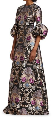Reem Acra Floral Brocade Gown