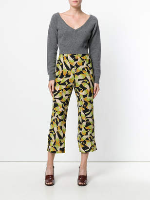 No.21 leaf print cropped trousers
