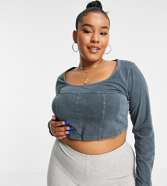 ASOS Curve DESIGN Curve exposed seam corset with long sleeve in washed grey