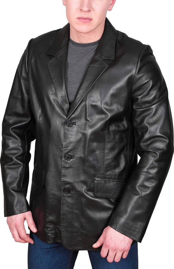 A1 FASHION GOODS Soft Black Leather Blazer for Mens Suit Jacket Style