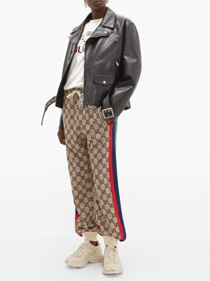 Gucci GG-print Web-stripe Track Pants - Brown Multi
