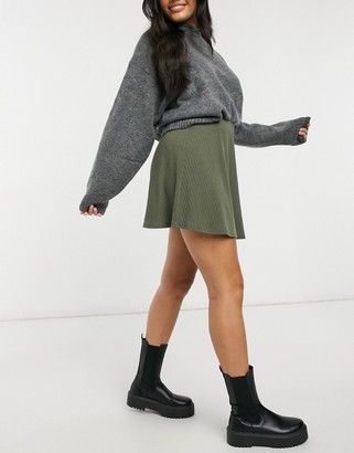 ASOS DESIGN flippy mini skirt in rib in khaki
