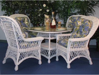 Spice Islands Wicker Bar Harbor Round 4 - Person 42" Long Dining Set with Cushions