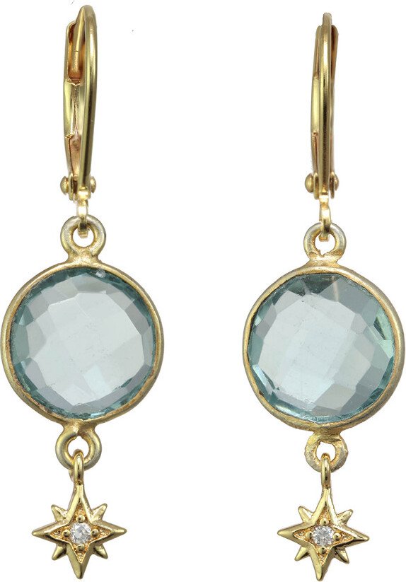 Rachel Reinhardt 14K Over Silver Aqua Quartz & Cz Earrings