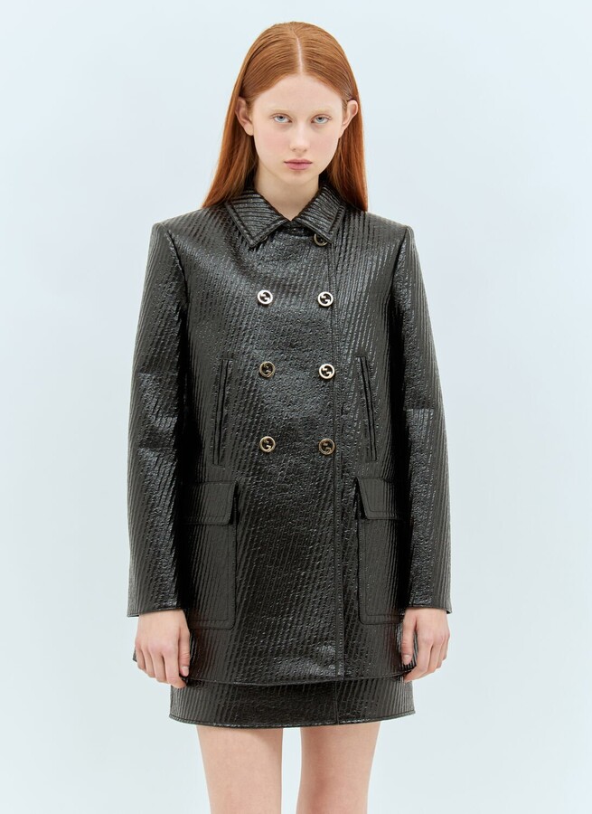 Gucci High-shine Interlocking G Coat - Woman Jackets Black