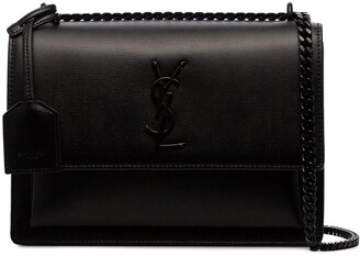 Black Sunset medium YSL-plaque leather shoulder bag, Saint Laurent
