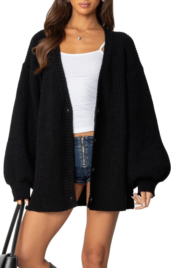 EDIKTED Mathilde Oversize V-Neck Blouson Cardigan