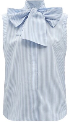 ANOTHER TOMORROW Pussy-bow Striped Organic-cotton Poplin Top - Blue White