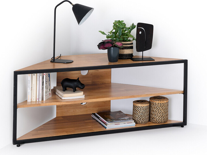La Redoute Interieurs Hiba Corner TV in Solid Oak and Steel