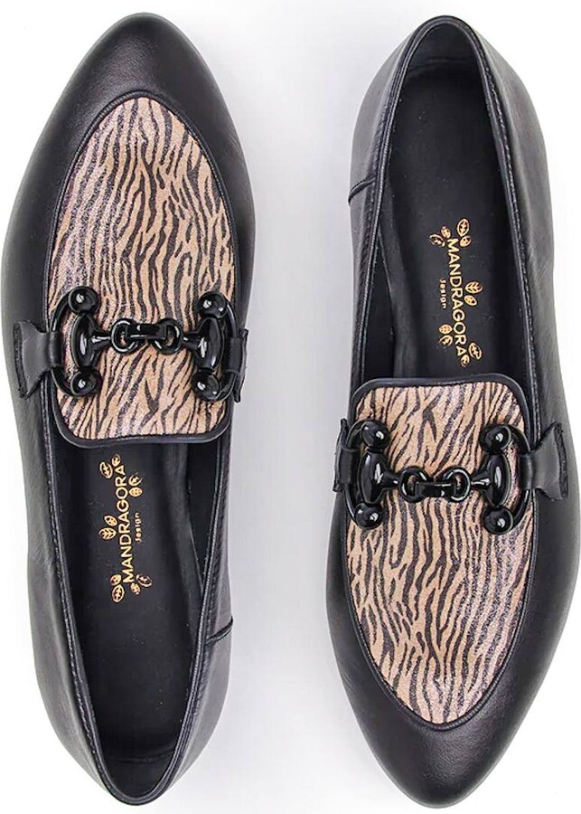 Mandragora Design Zoe Black Loafer Shoes With Zebra Pattern