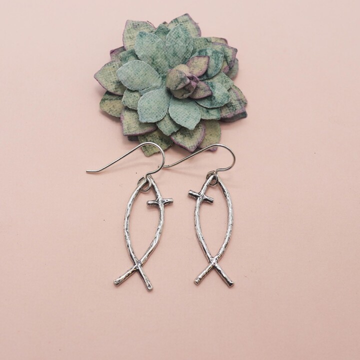 Etsy Unfailing Love Earrings Ichthus Sterling Silver Jewelry Christian Ichthus Handmade Cross Visible Faith Jewelry