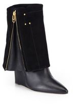 Thumbnail for your product : Jerome Dreyfuss Leather & Suede Fold-Over Mid-Calf Wedge Boots