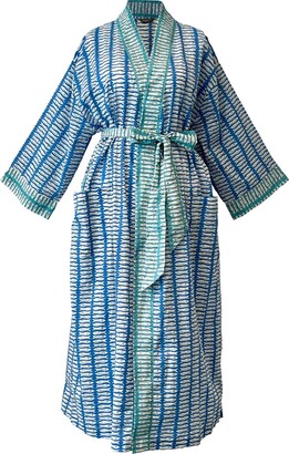 Lime Tree Design - Blue And Turquoise Fish Cotton Full Length Kimono