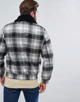 Thumbnail for your product : ASOS Wool Mix Bomber Jacket In Brushed Check With Borg Collar