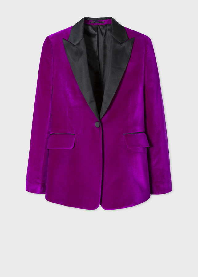 Women's SlimFit Purple OneButton Velvet Tuxedo Blazer ShopStyle