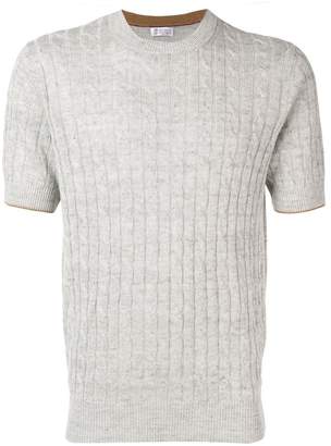 Brunello Cucinelli cable knit short sleeve sweater